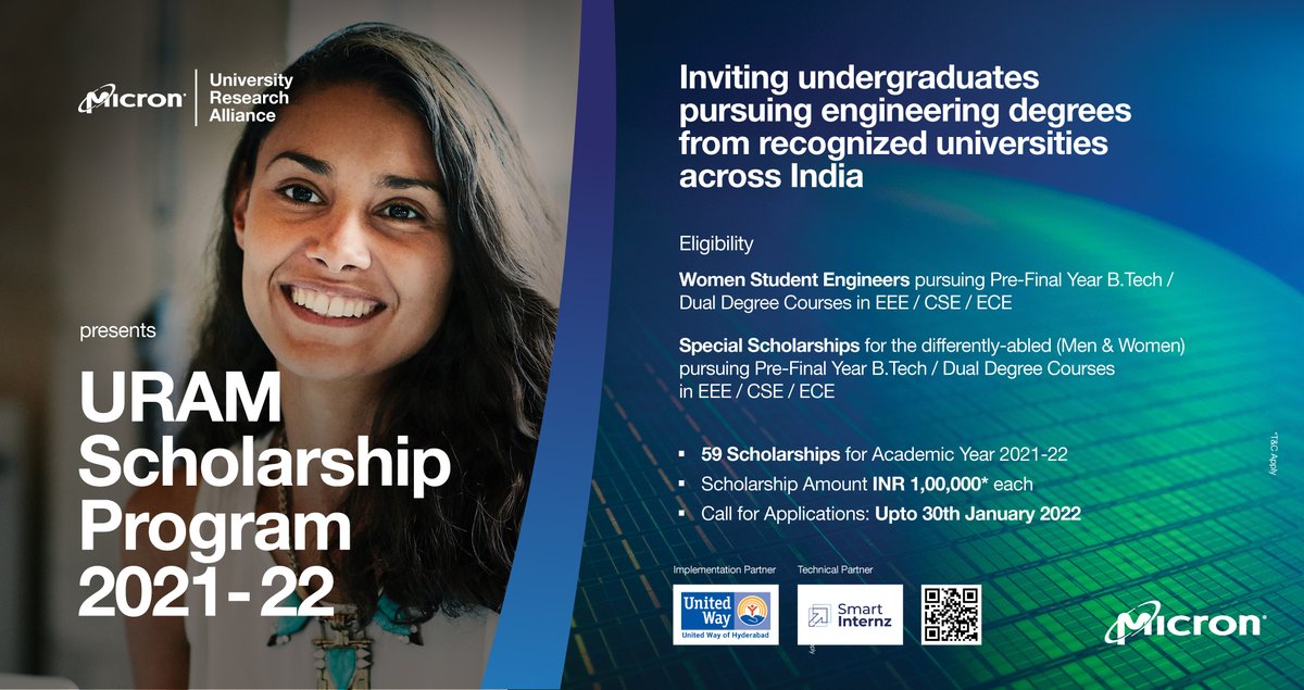 Shibaa21159's tweet photo. Micron Technology India launches a unique scholarship program to award #academic excellence and #stem career pathways for women and differently abled student #engineers in India. Grateful to Micron Foundation for the support.
Further Details https://t.co/BYy2K6q4TX
@MicronGives https://t.co/W7hoCC7wmR