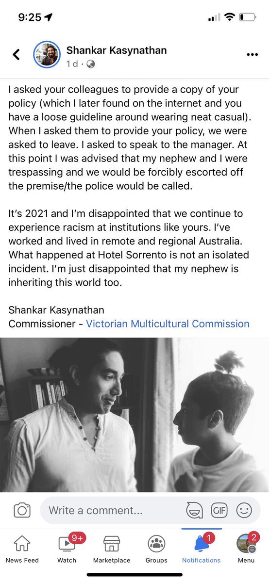 DivyaRinak's tweet photo. So in case you wanted to know how 2021 was going, the COMMISSIONER for the Victorian Multicultural Commission was refused entry into a venue called (no surprise) Hotel Sorrento. And they are unsurprisingly deleting comments and posts. THE COMMISSIONER https://t.co/O29KJlHgWQ