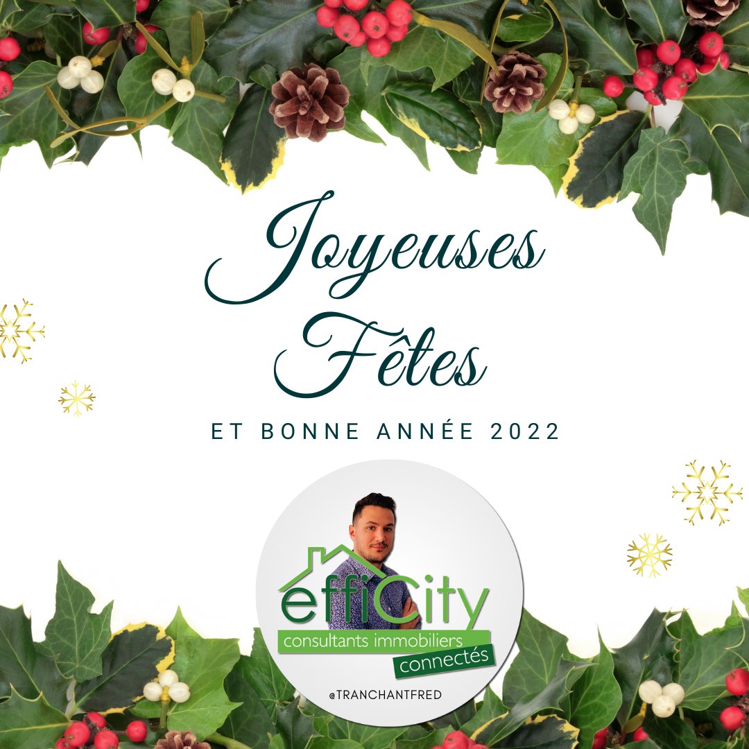 De la part du réseau <a href="/EffiCity/">efficity</a>, joyeuses fêtes et bonne année 2022 ! 🎄🎊🎁
➡️Que l’année à venir vous apporte bonheur sur la réalisation de vos #projets #immobiliers sur lesquels nous serons heureux de vous accompagner.

#biensimmobilier #vente #noel #christmas #projets