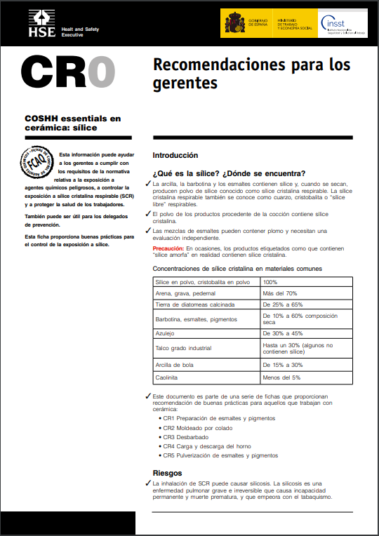 GVAinvassat's tweet photo. 📢Nueva ficha de la colección Fichas de Control de Agentes Químicos (#FCAQ) del @INSST_MITES_GOB. Serie especial: para el control de la exposición a sílice en #Cerámica:
🔎Recomendaciones para los gerentes
👉 https://t.co/KchAeJ1vZH
#PRL #SST #SíliceCristalinaRespirable https://t.co/vWOLAtML6Y