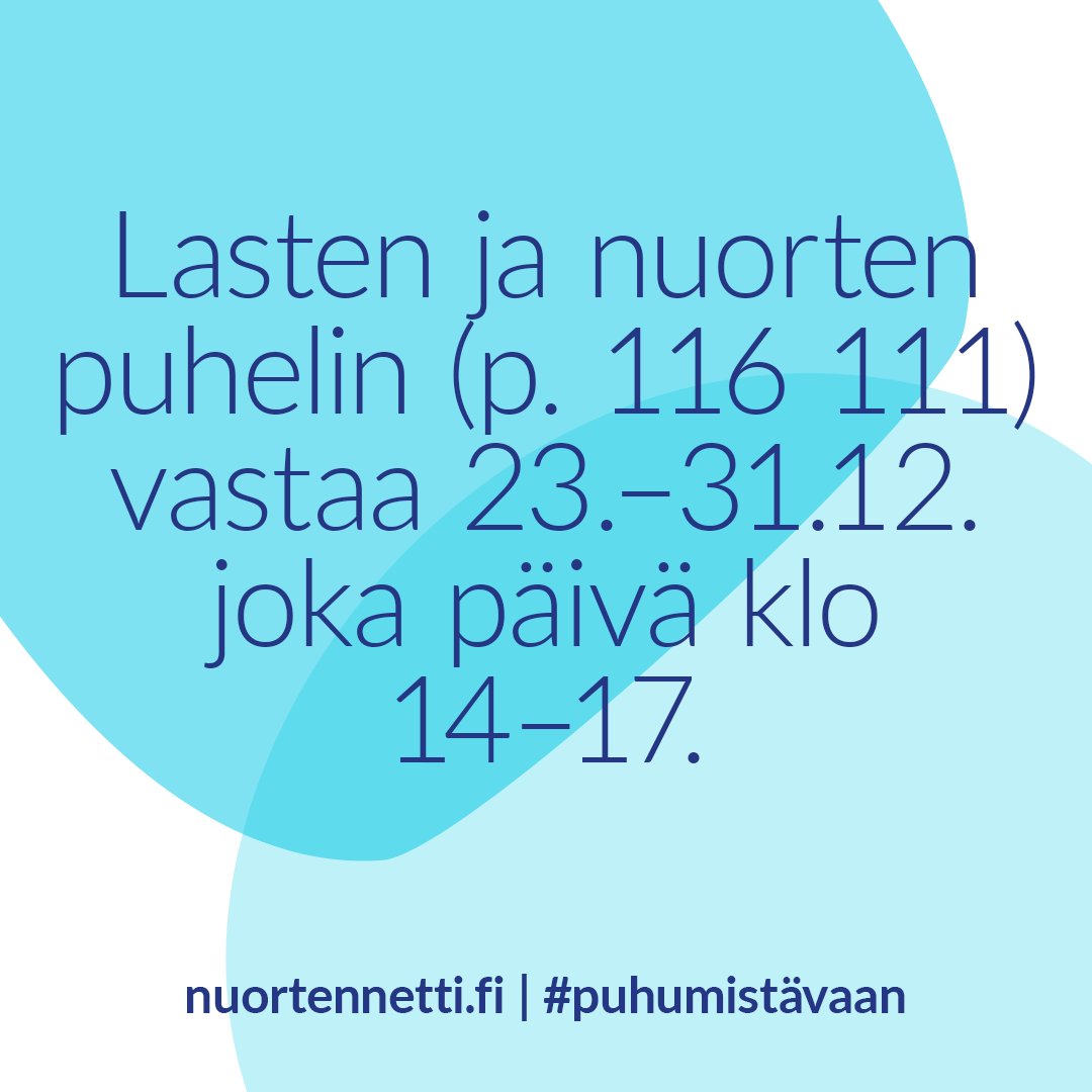 MLL_fi's tweet photo. Lasten ja nuorten puhelin sekä chat ovat myös jouluna avoinna joka päivä. Puhelimessa ja chatissa vastataan 23.-31.12. joka päivä klo 14-17. 

https://t.co/nZqcst8QW3

#PuhuMistäVaan #AuttavaPuhelin #LastenJaNuortenPuhelin https://t.co/xd0lp4aeqi
