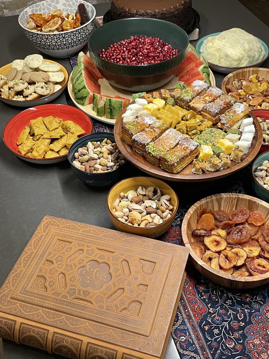 In Persian culture, we celebrate our families, friendship and love in the longest night of the year (Tuesday Dec 21st) with gathering together, eating pomegranate and watermelon and reading Hafez poems in a secular ceremony called #Yalda . #YaldaMubarak