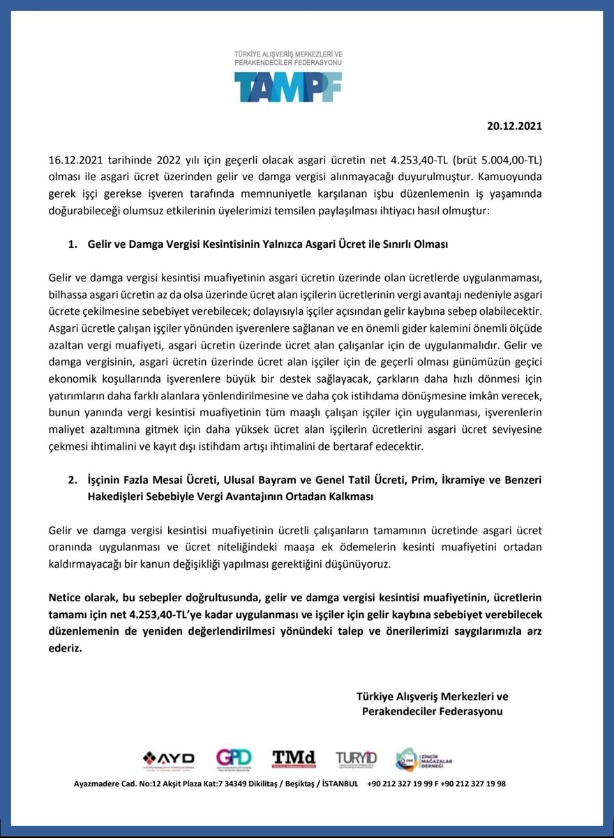 tampf's tweet photo. Federasyonumuz tüm üye derneklerinin fikir birliği ile asgari ücret hususunda aşağıdaki ortak görüşü paylaşmaktadır: https://t.co/FtI4NVGYSl