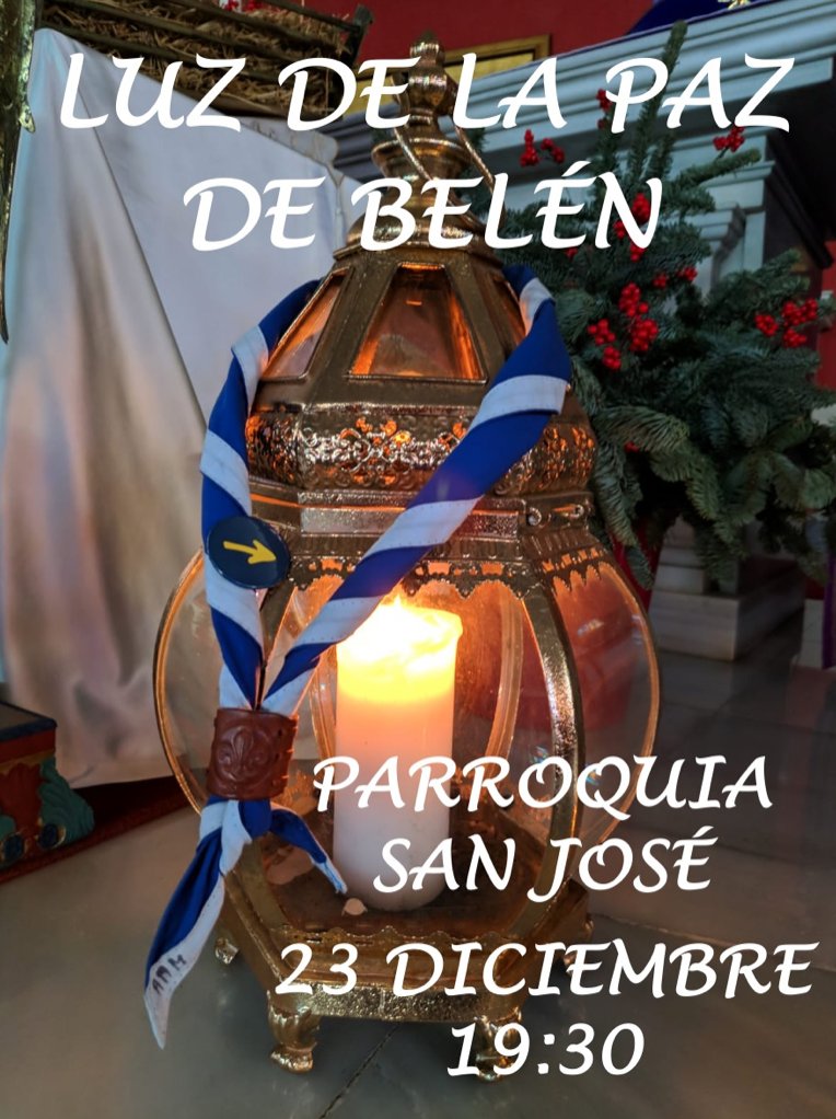 ¡Esta semana viene cargada de Luz!
No te olvides de recoger la Luz de La Paz de Belén para llevarla a casa. Tienes varias posibilidades:
1. Martes 21: Catedral de Almería, a las 19:30
2. Jueves 23: Parroquia San José, a las 19:30

¡El jueves puedes comprar tu vela a los pioneros!