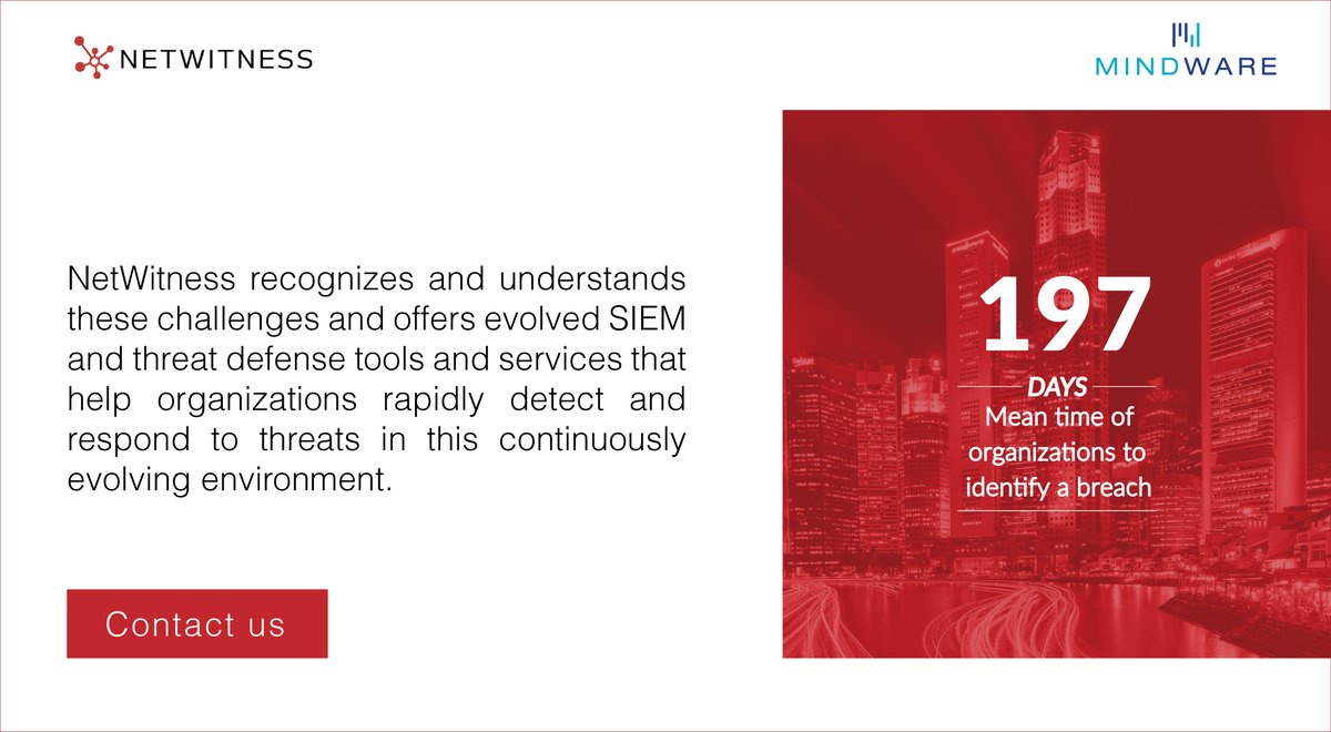 MindwareVAD's tweet image. NetWitness provides comprehensive and highly scalable threat detection and response capabilities for organizations around the world. For details, reach out to us at rsa@mindware.net!

#mindware #netwitness