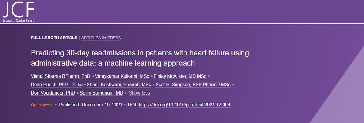 shannil_00's tweet photo. Humbled to be a part of a project in collaborations with @BoehringerCA @OkakiHealth and @HealthCities to use #ML approach to predict 30-day readmissions in patients with #heartfailure using administrative data. Wouldn't have been possible with the help of @lanasolberg @UBroedl https://t.co/LSNt20gVif