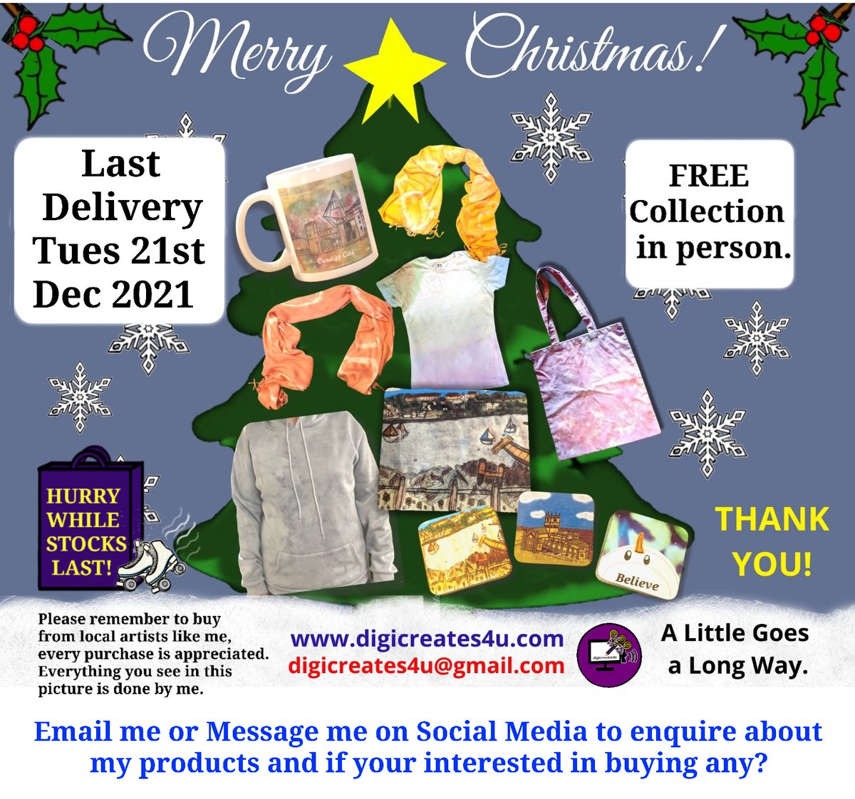 Merry Christmas! Last Delivery day tomorrow, before Christmas. Interested? Please dont hesitate to message me on here, by email or via my website: digicreates4u.com &amp; digicreates4u@gmail.com. 
#2dart #watercolourpainting #acrylicpainting #christmas2021 #ilovepembrokeshire