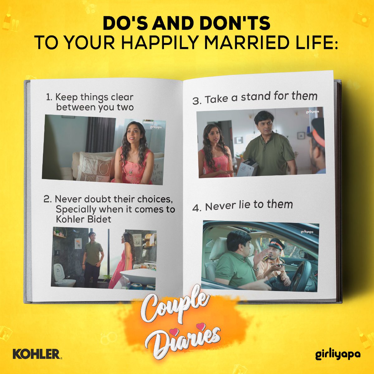 Girliyapa's tweet photo. Tag your partner and let them know the mantra! 😉🤝

#girliyapa #GirliyapaOriginals #CoupleDiaries #happilymarriedlife #happilymarried #couplegoals @KOHLER_INDIA https://t.co/zHYNRvCGEa
