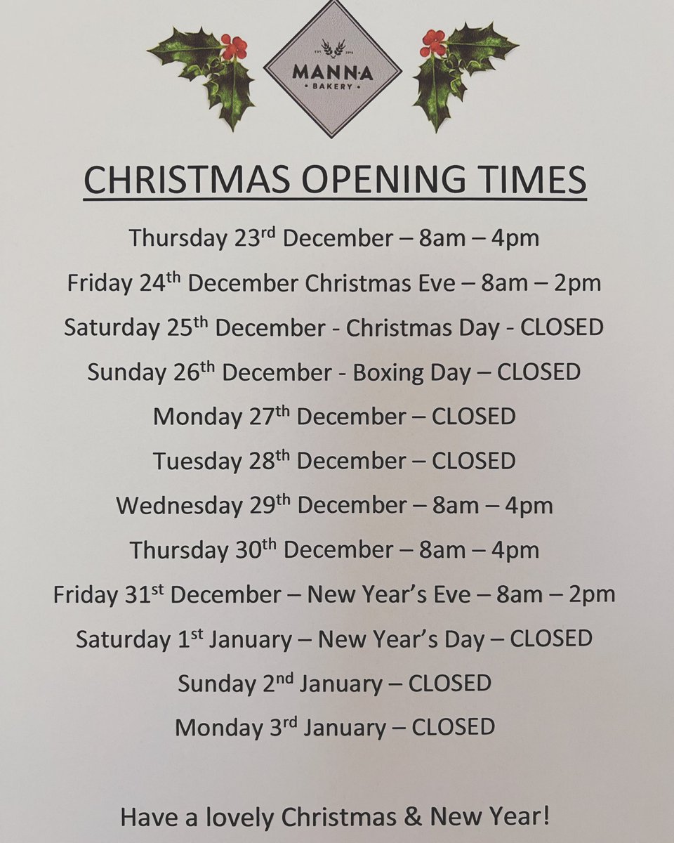We are open until 2pm on Christmas Eve so plenty of time to stock up on your fresh bread, pastries, savoury items &amp; sweet treats! Please be aware our cafe will only be open for coffee &amp; cake on Christmas Eve as the kitchen will be closed! #bakery #christmas #shop #cafe #eatery