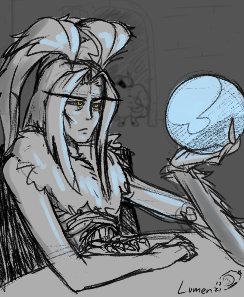 Mothman_Lumen's tweet photo. I was told to draw this by @V_CosmicWatcher
Lumen pondering an orb.
#OssepterART https://t.co/b1PFX3NeSo
