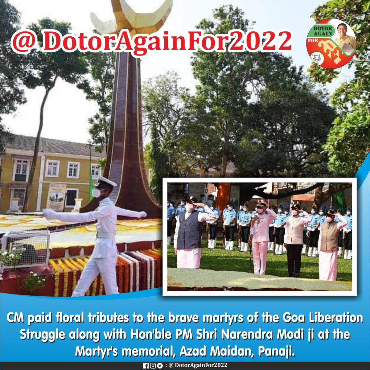 DotorFor's tweet image. CM Paid floral tributes to the brave martyrs of the Goa Liberation Struggle along with Hon'ble PM Shri Narendra Modi ji at the Martyr's memorial, Azad Maidan, Panaji. 

#GoaAt60 #AzadiKaAmritMahotsav #GoaLiberationDay2021