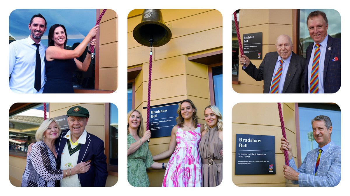 SACAnews's tweet photo. This incredible test at the Adelaide Oval was made even more special by the family and friends of Keith who rang the Bradshaw Bell. The perfect start to a wonderful tradition. https://t.co/tgx5bCipFY