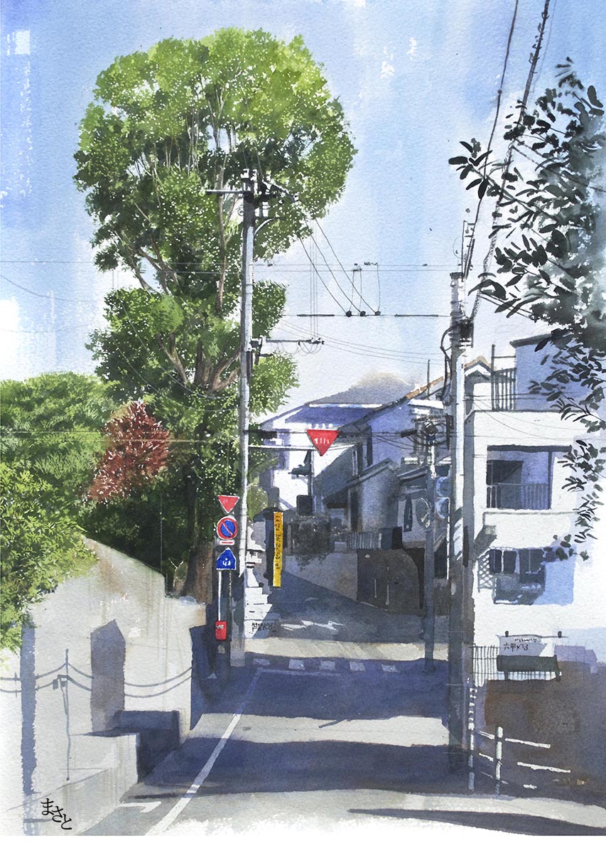 water18color's tweet photo. 大きな木　散歩道の風景　2014年作 #Watercolor #水彩画 https://t.co/XDJdDJiOPI