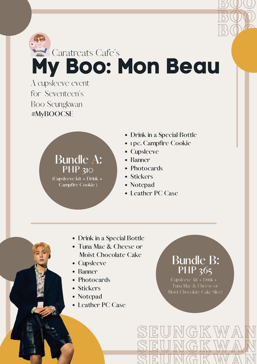 caratreatscafe's tweet photo. 🍊 The first @pledis_17 member Cupsleeve Event of the Year 2022! 🍊

My Boo: Mon Beau, for Seventeen's Boo Seungkwan 🤍

Event Date: January 14 to 16, 2022

DOO/DOP: January 7, 2022

💸: Php310~365
🔗: https://t.co/xS1INs1HID

#MyBooCSE
#CaratreatsCafeCSE
#GiveACaratreat https://t.co/YSjk1G5Fmt