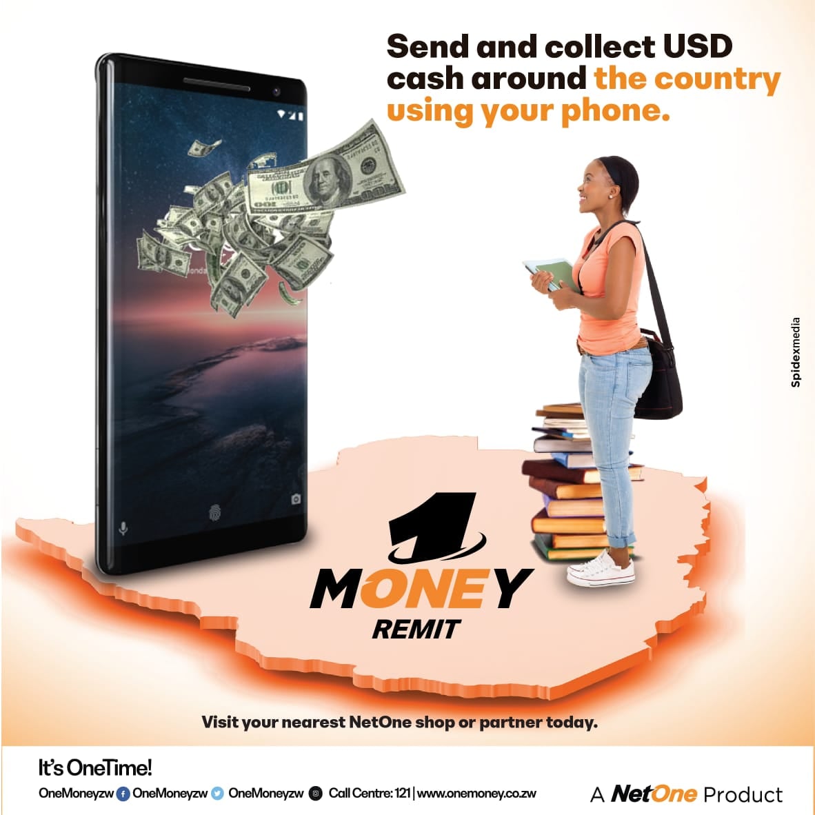 NetOneCellular's tweet photo. Send and collect USD cash instantly within Zimbabwe with OneMoney Remit. The service is convenient and affordable. The sender is charged ONLY 3% and the receiver gets the full amount with no charges.

Visit your nearest NetOne shop today

#onemoneyremit
#NetOneAt25 https://t.co/aOA2PDaYag