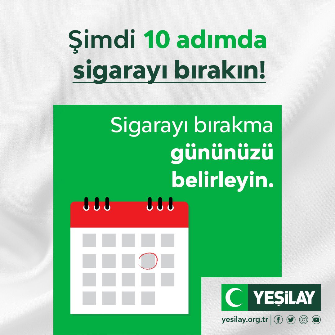 1920yesilay's tweet photo. 10 adımda sigarayı bırakın, iyi ve sağlıklı yaşama hemen başlayın! 🚭 

👉 https://t.co/k2dA71MQNS
📞 115

#Yeşilay #YEDAM #Sigara #SigaraBağımlılığı https://t.co/W1vjouFYPH
