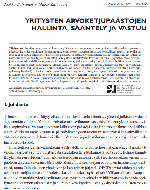 Vuoden viimeinen julkaisu w/ <a href="/mouetteobscure/">jaakko salminen</a> ulkona <a href="/oikeuslehti/">oikeuslehti</a>'n (€) ilmastoteemanumerossa! Käsittelemme arvoketjuteorian potentiaalia yritysten päästöhallinnan ymmärtämisessä. Käsittelyn taustalta hahmottuvat ilmasto-oikeuden yksityisoikeudelliset rakennuspalikat.