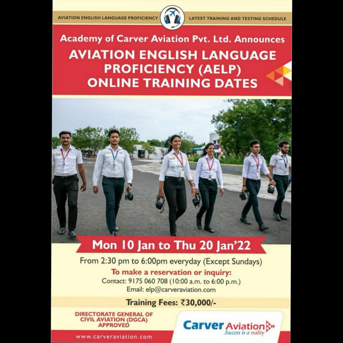 Carveraviation's tweet photo. Online Training dates: Mon 10th Jan to Thur 20 Jan 22
Time: 2:30 pm to 6:00 pm (Except Sundays)
To make reservation or inquiry!
Contact: 9175060708 (10:00 am to 6:00pm)
Email: elp@carveraviation.com
#aelp #aelptraining #testing #pilottraining #flyingschool #aviation #carver https://t.co/1NvYhwaJ1T