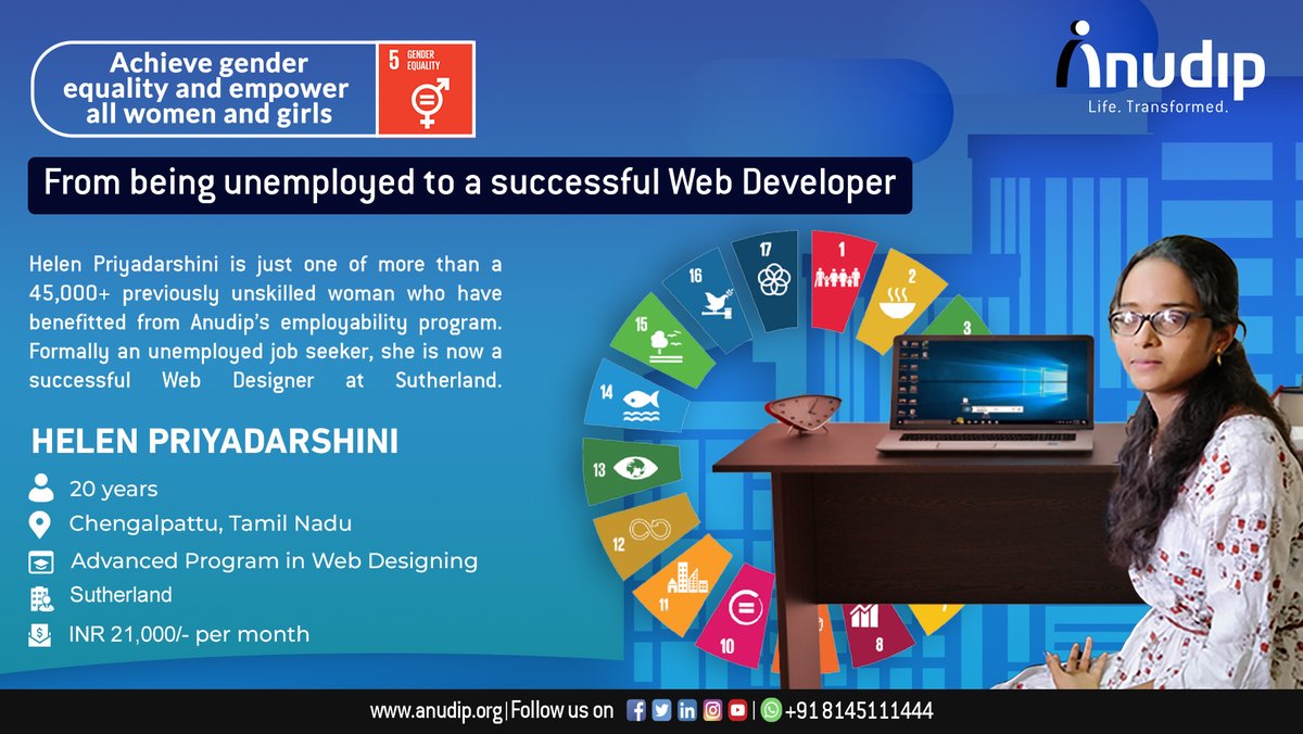 AnudipF's tweet photo. Aligning with @UN @SDG No. 5 - ๐จ๐๐๐๐๐๐ ๐๐๐๐
๐๐ ๐๐๐๐๐๐๐๐ ๐๐๐
๐๐๐๐๐๐๐ ๐๐๐ ๐๐๐๐๐ ๐๐๐
๐๐๐๐๐ - #Anudip is proud of Helen and 45,000+ other girls - whom we empowered! Visit https://t.co/Wm45i8CNJu #SDGs #genderequality https://t.co/hlGRfiQtYm