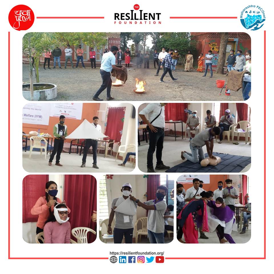 resilientfounda's tweet image. Conducted 4 days workshop in #IIYW Lonara Campus in 3 different batches from 9-12 Dec with the support of @OfficialYUVA under @MahaC19PECOnet initiative supported by @UNICEF 90+ participants learnt &amp;amp; practiced the procedures of extinguishing #Fire #firstaid #rescue #bandages #CPR
