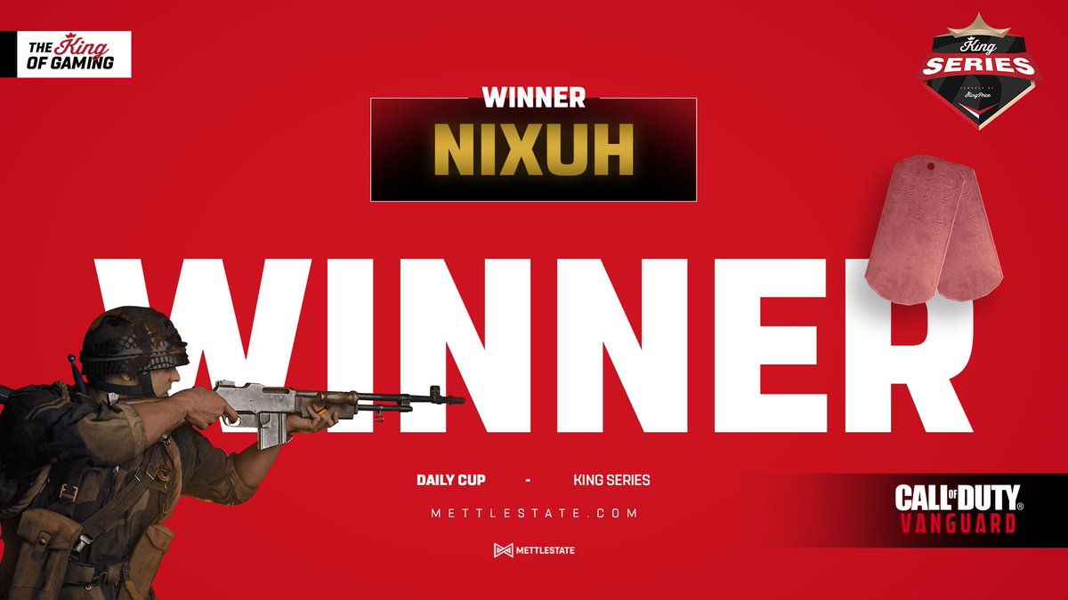 Mettlestate's tweet photo. Congratulations to the winners of this weekend's COD Vanguard daily cup, @Nixuhgg 🏆🥇
GG and well played! 🔥😄
@KingPriceIns
#TheKingofGaming #KingSeries #COD https://t.co/ik3VBecH4Q