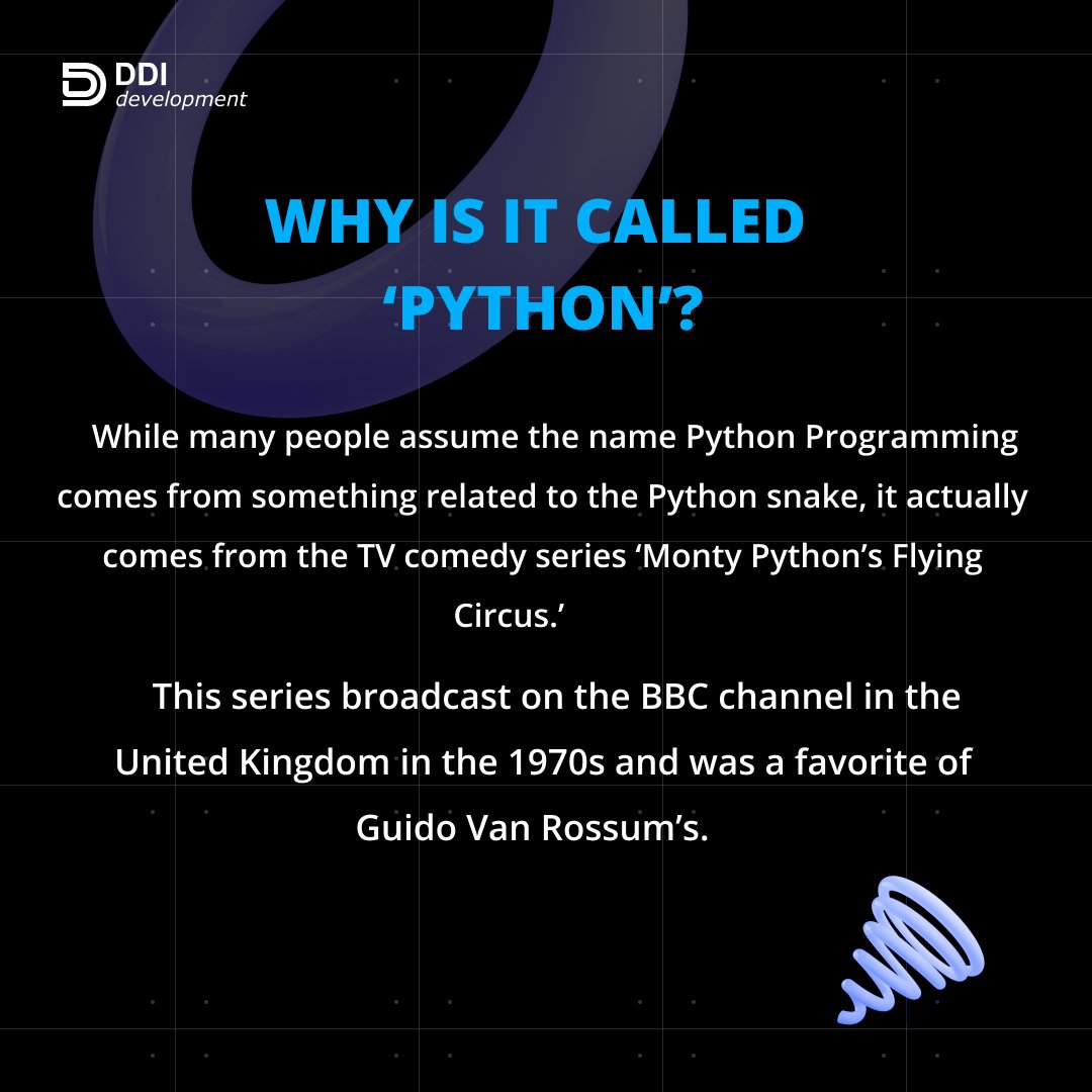 DDI_Development's tweet photo. Python is the most popular programming language according to October version of the TIOBE index. Instagram, Spotify, Reddit, Uber and many others written in Python. Check out 8 interesting facts about Python (part 1)
#python #pythonfacts #pythonprogramming https://t.co/MR2XrN5pGA
