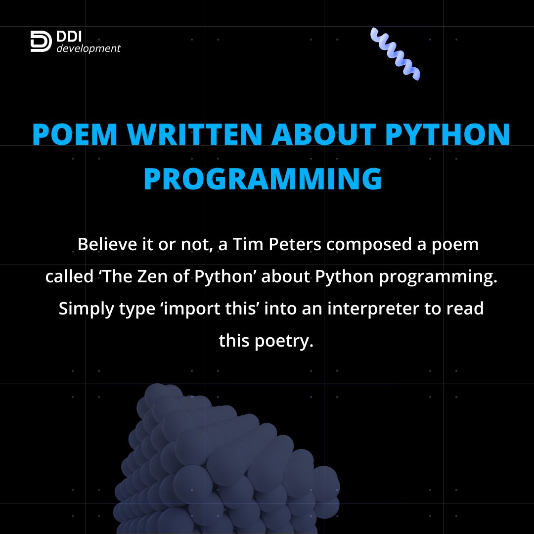DDI_Development's tweet photo. Python is the most popular programming language according to October version of the TIOBE index. Instagram, Spotify, Reddit, Uber and many others written in Python. Check out 8 interesting facts about Python (part 1)
#python #pythonfacts #pythonprogramming https://t.co/MR2XrN5pGA