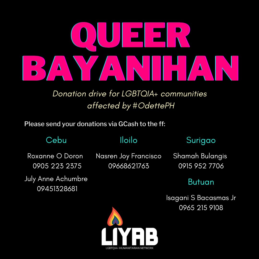 campqueerph's tweet photo. Let’s help our LGBTQIA+ siblings affected by #OdettePH get their needs and rebuild their communities!

Any amount you share will be used to purchase basic provisions such as drinking water, food and medicine, as well as fuel for transportation. https://t.co/L4tJgbemV1