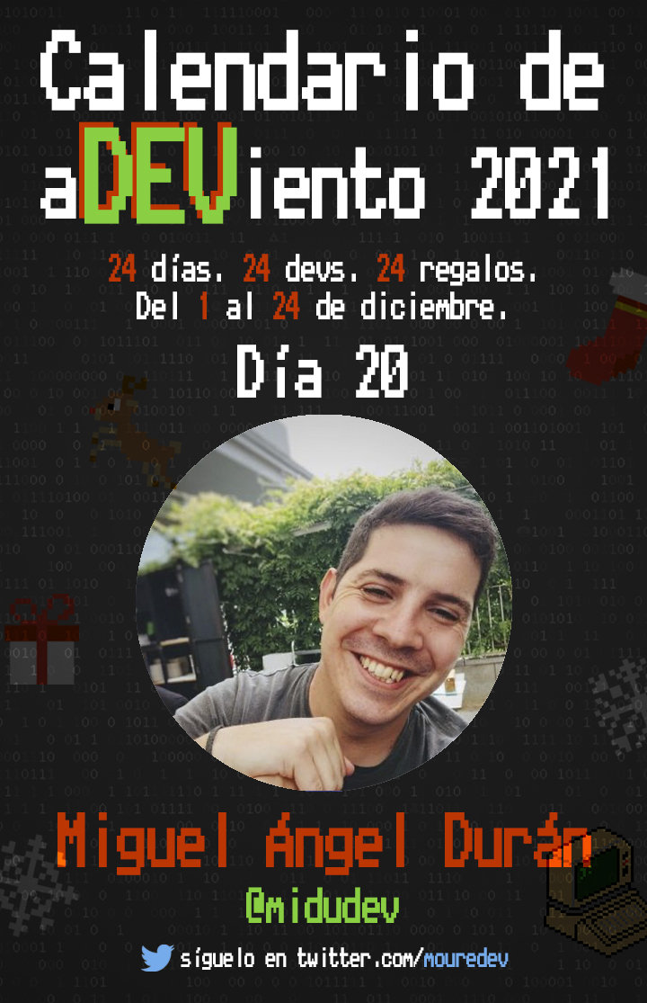 📢 Bienvenid@s al "calendario de aDEViento" 2021!

🗓 Día 20: Miguel Ángel Durán es divulgador de programación web, frontend en Adevinta y streamer de JS en Twitch.

🎁 Nos regala 2 ejemplares de su libro "Aprendiendo Git"
 
🎟 Participa haciendo RT 🔁 y siguiéndolo ✅ 
<a href="/midudev/">Miguel Ángel Durán</a>