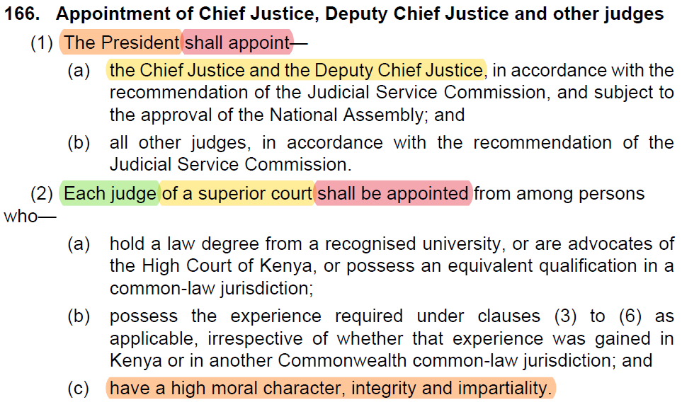 afrilogue's tweet photo. We wanted Judges not to be appointed at personal whims of the President. The drafters gave us that in Section 166 (1) (a) and immediately withdrew it in Section 166 (2) (c). The Constitution of Kenya, 2010 is a FRAUD! #PresidentJenYusuf #RefoundingKenya #RepealKenyaConstitution https://t.co/VNYNeFJGf4