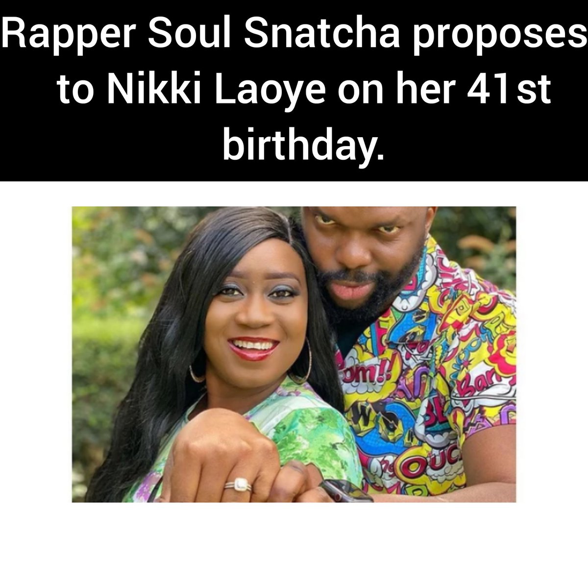 BInformednaija's tweet photo. Adekunle Ayoola also known as SoulSnatcha of the famous gospel group, Rooftop MCs, has proposed to singer Nikki Laoye.

The rapper proposed to the singer on her 41st birthday in the presence of his children. https://t.co/rxY8kO2z8C