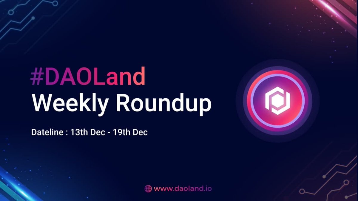 daoland_io's tweet photo. ⚡️#DAOLand Weekly Roundup 13 Dec - 19 Dec⚡️    
    
This week we bring     
- The launch of new $DLD single staking pool. 
- Announcement of our DAOLand Tax Distribution.   
- Announced multiple meme contest winners. 
- Released details about our first IDO Astra Guild Ventures. https://t.co/nw9XRc3qtq