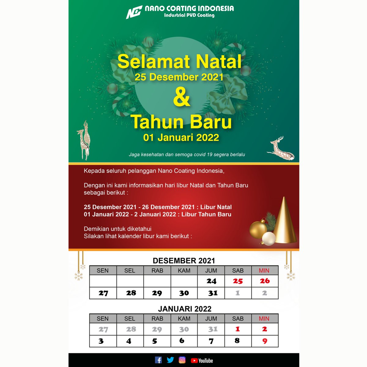 primanano's tweet photo. Info Libur Natal 2021 dan
Tahun Baru 2022

"Jaga kesehatan dan semoga covid-19
segera berlalu"

#liburnatal #liburtahunbaru #christmasholiday
#newyearholiday #stayhealthy #newnormal
#jagakesehatan https://t.co/hy8WeBkYS6
