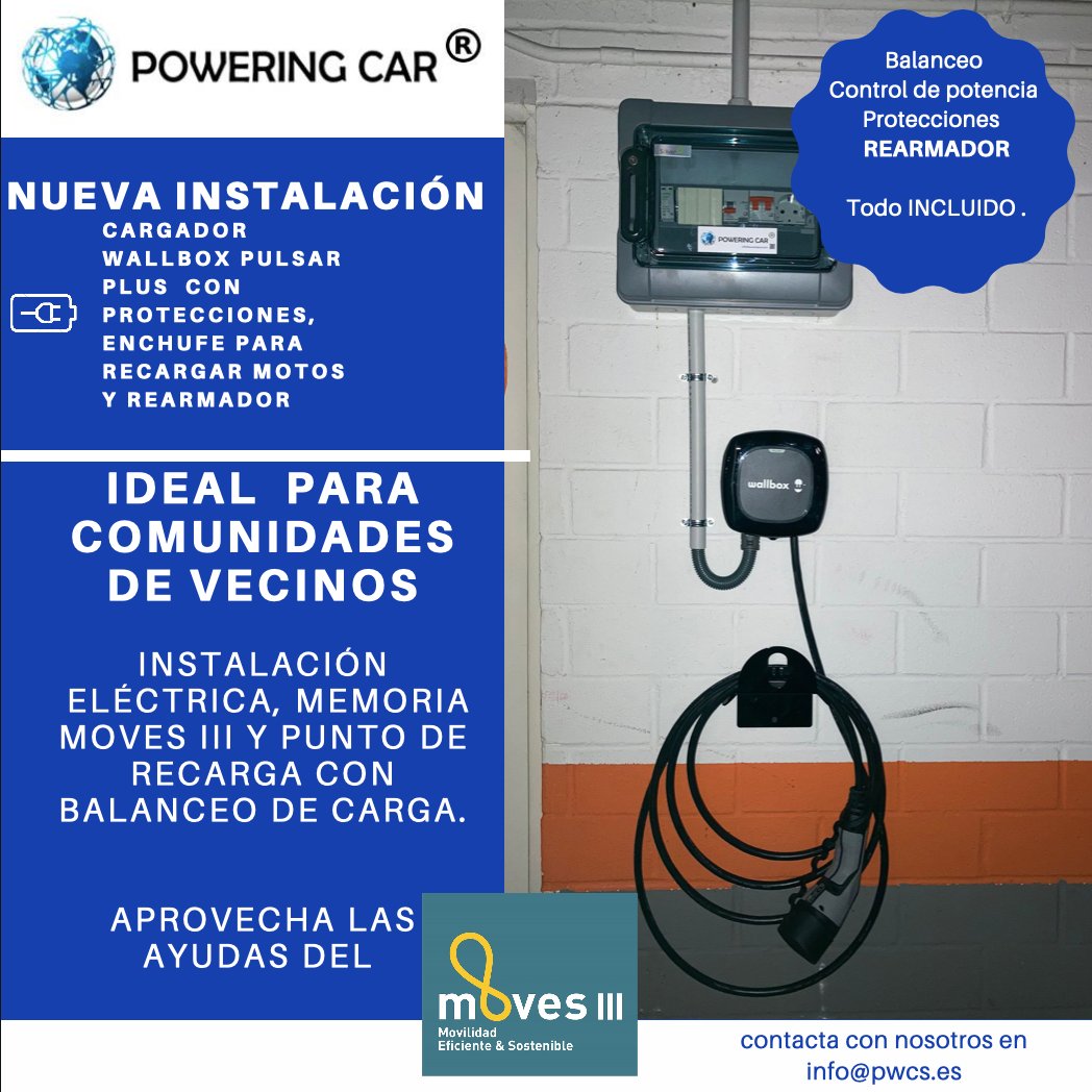 Poweringcar's tweet photo. Empezamos la semana con otra instalación de #PuntoDeRecarga para #VehiculoElectrico. El futuro de la #MovilidadElectrica #Sostenible, #Segura y #Saludable está llegando. Ademas con #Moves3 ayudas presentadas https://t.co/8qHhgnetFx