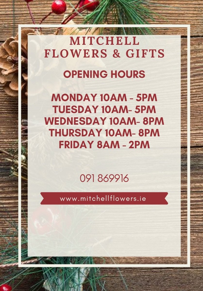 mitchellflorist's tweet photo. Our Christmas opening hours this week. https://t.co/OZB6nWjae4