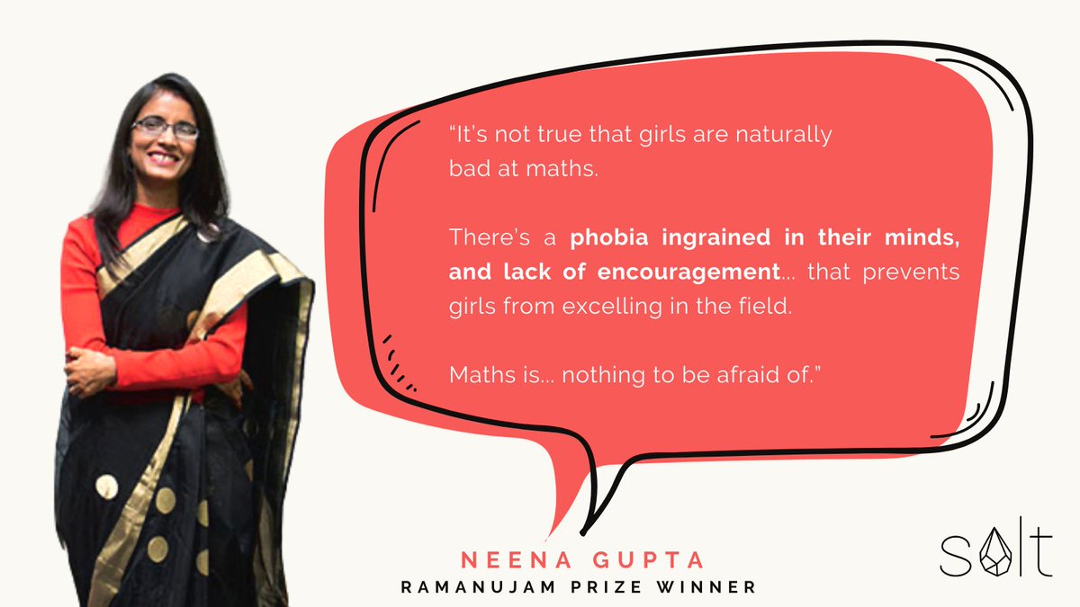 mysaltapp's tweet photo. Neena Gupta, an Indian mathematician, was recently awarded the Ramanujan Prize 2021 for her work on Zariski's Cancellation Problem.

She is the 3rd woman &amp; the 4th Indian in the world to receive the prize.

We got 99 problems but women smashing glass ceilings ain't one 😍✨ https://t.co/nQSWMcWqfV