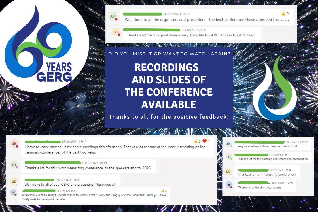 GERG_Eu's tweet photo. ⚠ Recordings &amp; slides of GERG 60th Anniversary Conference available! 

Did you miss it or want to watch again ❓ 

✔ Thank you to all who made this event possible – our great speakers and audience! Your positive feedback is the best reward.  

👉 https://t.co/fKtfXLztlB https://t.co/C8m7KGmS9J