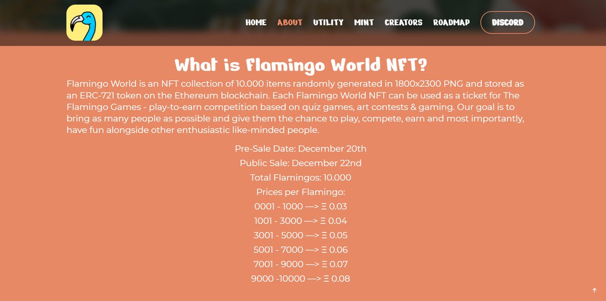 Hey Flamingo Fam 🦩!

The Pre-Sale starts between 6:00 PM - 8:00 PM GMT. 

More info to be announced in the following hours.🚀

Stay tuned! #NFT #NFTs #NFTcommunity #NFTdrop