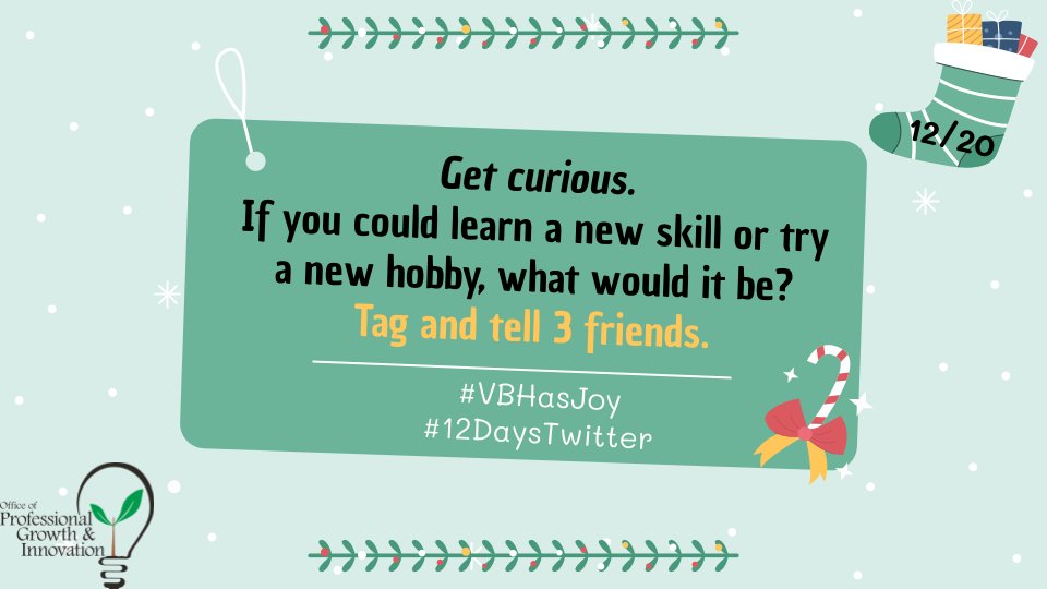 Welcome to the final few days of #12DaysTwitter! What is our #VBHasJoy community curious to learn, try, do? @PGIVBCPS 

As Samuel Zulu said, 'It's by learning new things in life that makes us grow.'