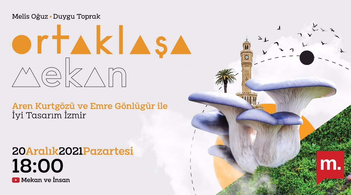 Bu akşam 18:00'de <a href="/MelisOguz/">Melis Oğuz Çevik</a> ile birlikte “Yeniden #MüşterekGelecekler” temasıyla gerçekleştirilen #İyiTasarımİzmir_6  program ekibinden Emre Gönlügür ve Aren Kurtgözü ile ağırlıyoruz. <a href="/izmeda/">İzmir Akdeniz Akademisi</a> <a href="/Medyascopetv/">Medyascope (yedek hesap)</a> 
#mekanveinsan 
Görsel tasarım <a href="/cihannder_/">Cönder</a>