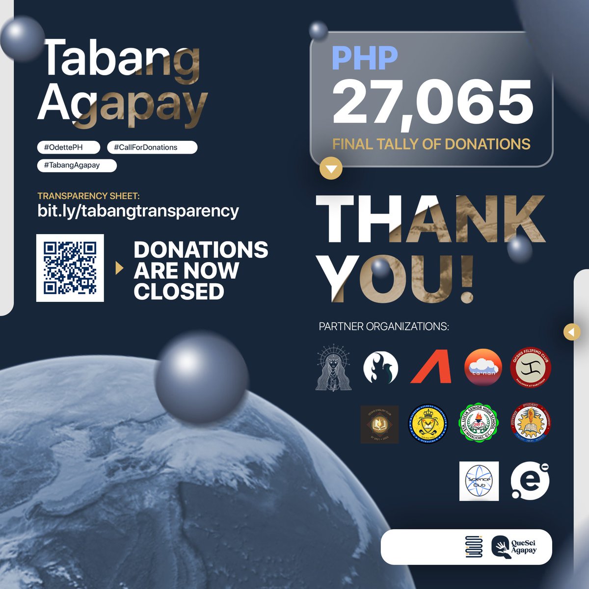 AgapayQueSci's tweet photo. THANK YOU FOR LENDING A HELPING HAND TO OUR KABABAYANS!

This concludes Tabang Agapay: A three-day donation drive for the victims of Typhoon Odette.

(1/5) https://t.co/xZtYcOSaxT