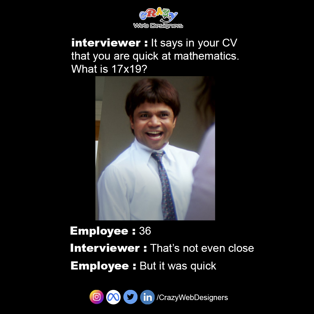 CrazyWebD's tweet image. Funny answer in interview from employee😃😃

#meme #memes #funny #dankmemes #memesdaily #funnymemes #lol #follow #humor #like #dank #instagram #memepage #dankmeme #comedy #lmao #fun #anime #ol #dailymemes #edgymemes #offensivememes #memestagram #bhfyp #instagood #funnymeme