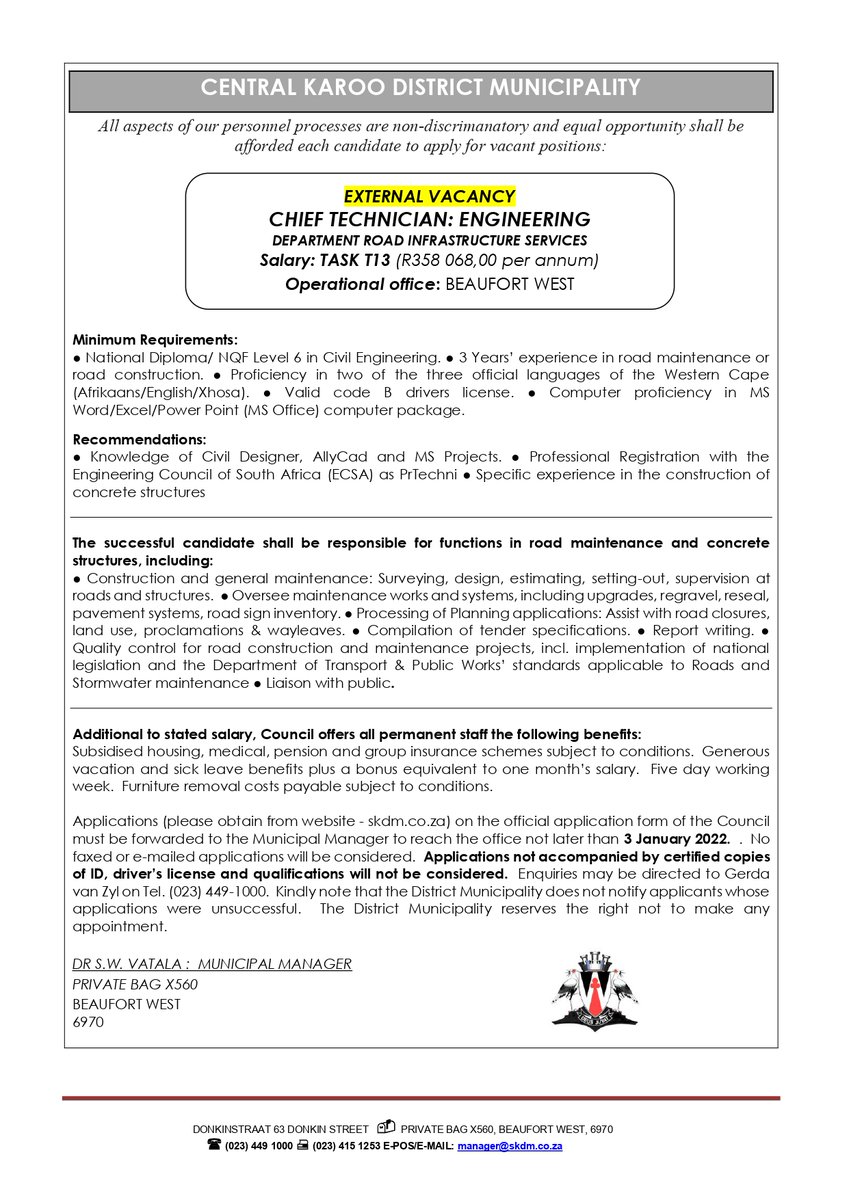 mikeconsultants's tweet photo. Various Municipality Vacancies 

Refer to pictures 

Share with others https://t.co/1kgc3Kb3oj