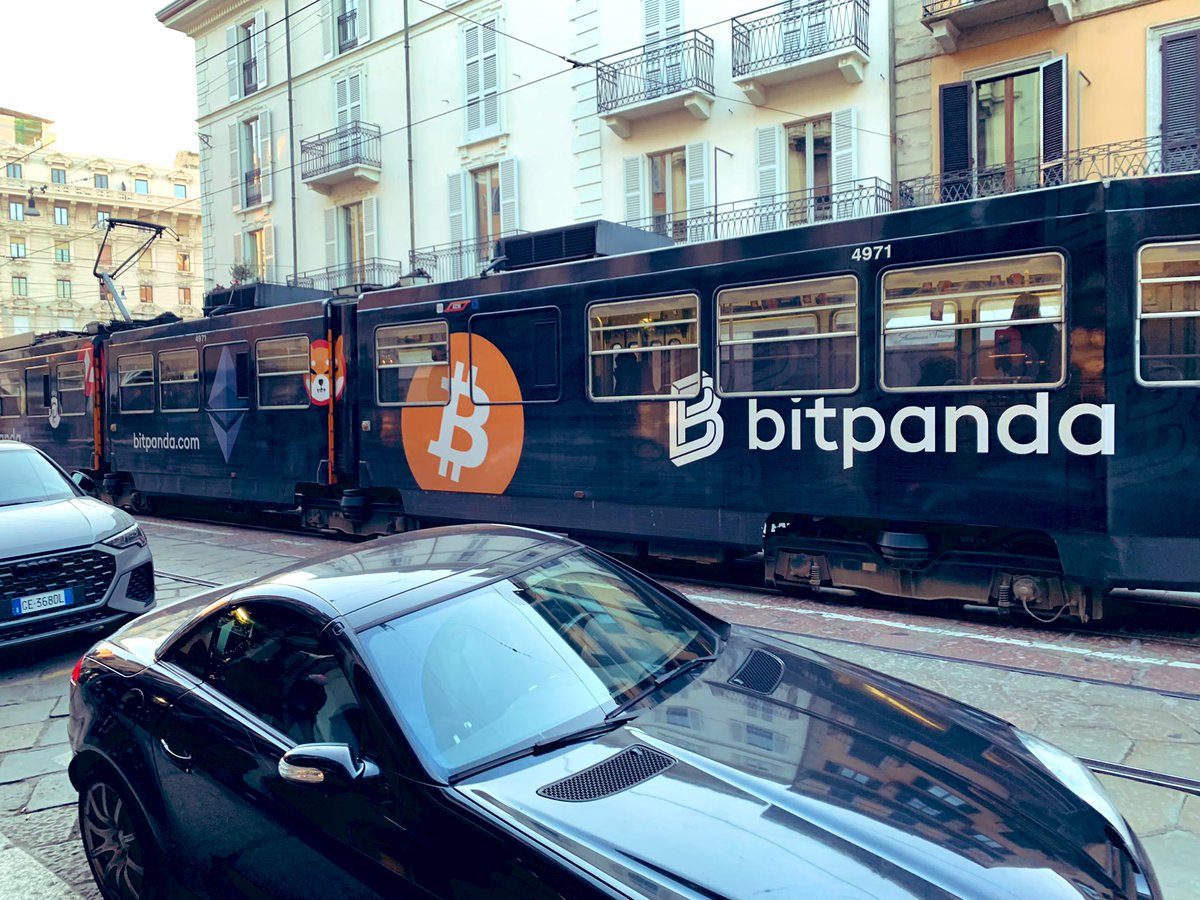 LucieSHIB's tweet photo. This amazing tram is from @bitpanda in Milan😊 Thank you for this amazing advertisement.  The adoption of cryptocurrencies around the world is another stop #SHIB #SHIBARMY https://t.co/5nlDUqVpPM