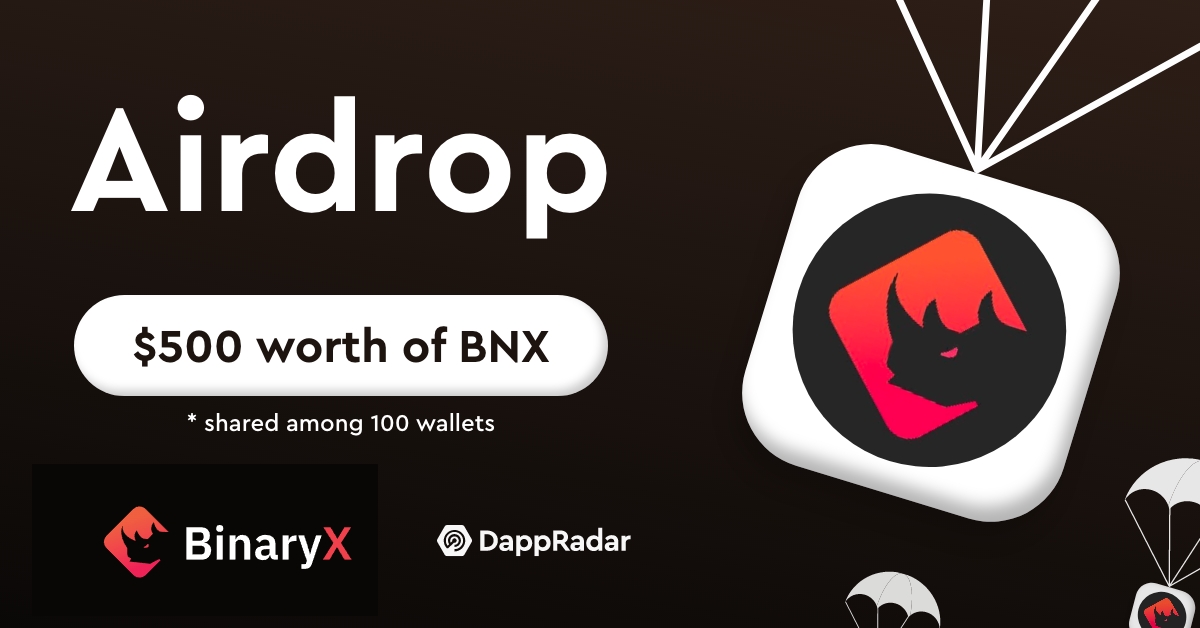 DappRadar's tweet photo. GM👋👋

Our exclusive @binary_x $BNX #airdrop is now LIVE!

Register now for a chance to win $BNX tokens: https://t.co/Q5LwFJdm7q

Like &amp; share this post to spread the word &amp; don’t forget to follow us for more giveaways!

Good luck!

#Crypto #DeFi #Giveaways https://t.co/FL5QxZcEO7