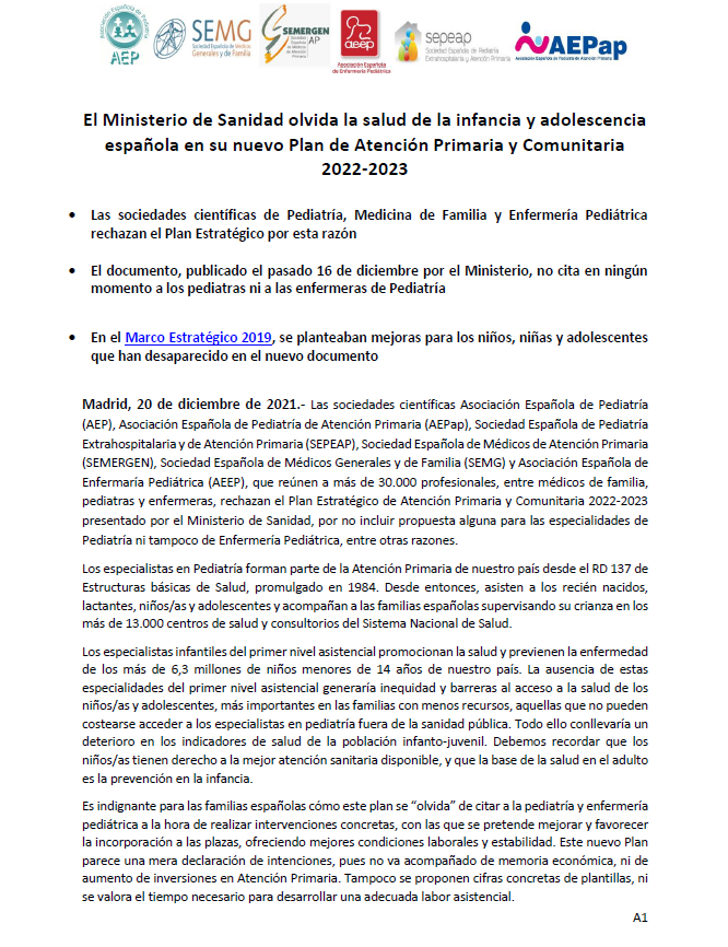 APapIB's tweet photo. COMUNICADO❗️❗️❗️ El Ministerio de Sanidad olvida la salud de la infancia y adolescencia en su nuevo plan de Atención Primaria y Comunitaria 2022-2023 @sanidadgob @aepediatria @aepap @SEPEAP @SEMERGENap @AEEPenfermeria @PediatriaBalear https://t.co/fCOwMRCoHh
