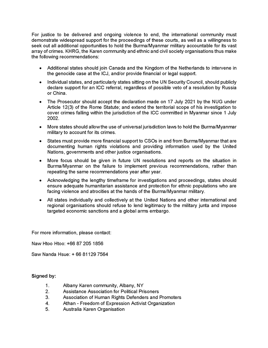 khrg's tweet photo. KHRG and its 89 co-signatories welcome and express support for proceedings against perpetrators of genocide and mass atrocities against the Rohingya people at the ICJ, the ICC, and the Argentine courts. Read our full statement below.
https://t.co/MTESid5nBZ https://t.co/iLQLxi6G8a