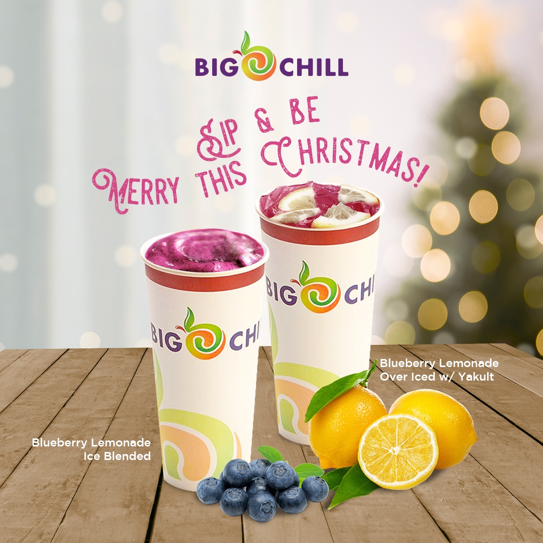 bigchill_ph's tweet photo. Time to jingle your way to Big Chill today (store or online) and grab our all-new Christmas favorites, limited edition holiday smoothies - Blueberry Lemonade Ice Blended and Blueberry Lemonade Over Iced w/ Yakult. 

Available in stores and online until the first week of January. https://t.co/Tsu5s14Wax