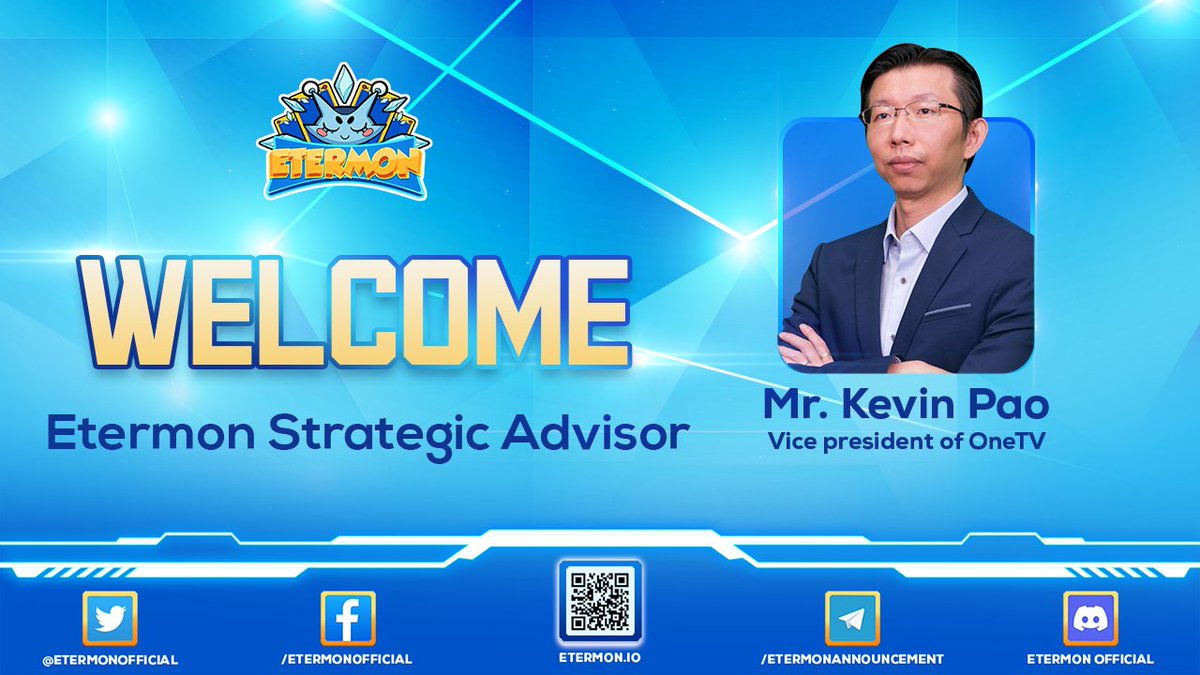 Dewis05's tweet photo. Congratulations on your new advisor, @EtermonOfficial! 🎉🎉

Mr. Kevin Pao is the Vice President of OneTV, and he has extensive experience in the gaming industry.
I hope that this collaboration will help #Etermon's development in the future. 🎉💯

#CoinLAB #Etermon #Metaverse https://t.co/fAzZ6ziJe5