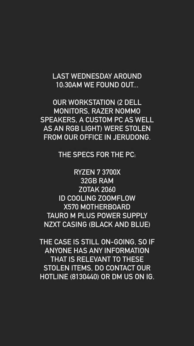 FilterworksProd's tweet photo. Hello, everyone. 🥲  Our office was broken into last week and several items were stolen. Items are listed in the photo below and that if you have any information, please reach out to us on our soc med or hotline: 8130440 🥲🥲🥲 https://t.co/YdMXhHqAoK